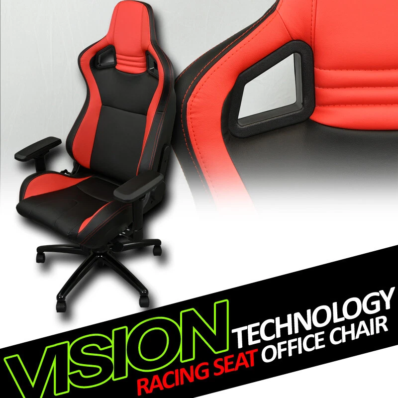 Black/Red Red Stitches Pvc Leather MU Racing Bucket Seat Game Office Chair Vl18 - Image 1 of 2
