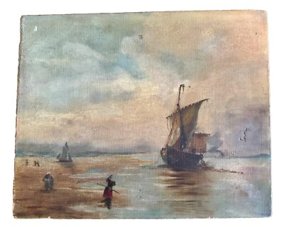 PINTURA ANTIGA ÓLEO SOBRE TELA NAVIO PIRATA NÁUTICO CLIPPER PAISAGEM MARÍTIMA COLONIAL - Imagem 1 de 4