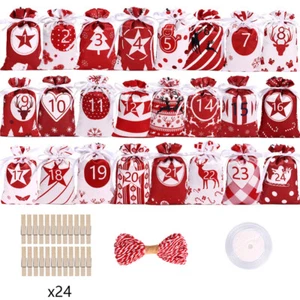 Christmas Advent Calendar Bags Set 24 Days Christmas Countdown Burlap Bags Gift - Picture 1 of 13