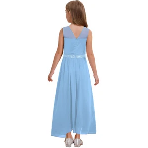 Girls Dress Eye-catching Chiffon Dress High Waist Party Dress Sleeveless Sweet - Picture 1 of 22