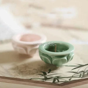 Chinese Handmade Ceramic Lotus Incense Burner, Home Decor - Picture 1 of 6