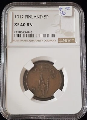 1912 Finland 5 Pennia NGC  XF40 - Image 1 of 2