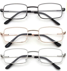 Reading Glasses Classic Square Retro Metal Frame Spring Hinge Reader Men - Picture 1 of 10