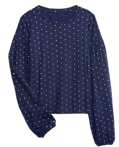 GAP Polka Dot Balloon-Sleeve Top-Navy- Girls 6/7 - Picture 1 of 1
