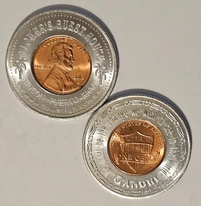 GANDHI Wisdom RINCON Abnb PUERTO RICO Encased Cent Lucky Penny coin ficha token - Picture 1 of 2