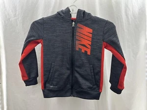 Nike Boys Sweatshirt 4T Dri-Fit Gray Red Zip Pockets - Picture 1 of 6