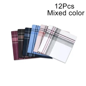 12Pcs Mens Handkerchiefs Gents Hankies Cotton Blend Hankerchiefs Hanky Gift UK - Picture 1 of 6