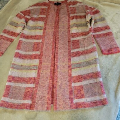 ST JOHN Mohair Coatigan Long Jacket Bright Coral Multi K61P031 MSRP 1495 - Image 1 of 4