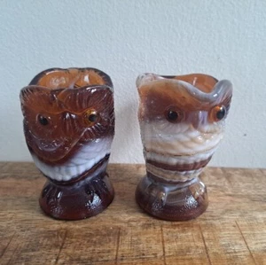 VTG 2 OWLS IMPERIAL SLAG GLASS END O' DAY CARAMEL CREAMER SUGAR AMBER LABEL - Picture 1 of 8