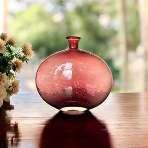 Amici Glass Sophia Vase Bottle Bordeaux Handblown Controlled Bubble 8" Purple - Picture 1 of 8