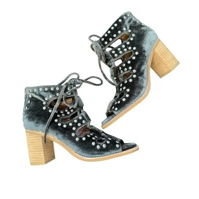 Botines para mujer Jeffrey Campbell de terciopelo con tachuelas con cordones punta abierta 7,5 Foto 1 de 4
