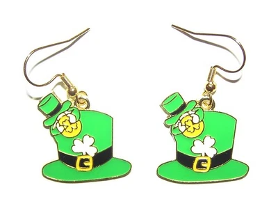 Pendientes Día de San Patricio Sombrero Duende Verde Suerte, Tréboles, Festival Irlandés Foto 1 de 2