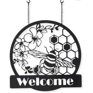 K&K Interiors Black Metal Cutout Bee WELCOME Sign Arrow Replacement, 13-Inch - Picture 1 of 2
