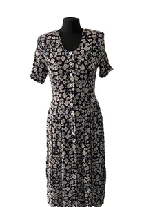 M&S navy floral Dress size 10 short sleeve viscose womens - Picture 1 of 8