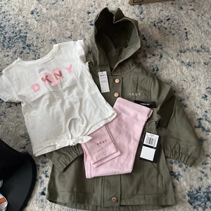 DKNY Girls Toddler 3 pcs set dusty olive Anorak Jacket - Picture 1 of 5