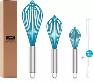 Silicone Whisk,Professional Whisks for Cooking Non Scratch,Stainless Steel Wired - Picture 1 of 12