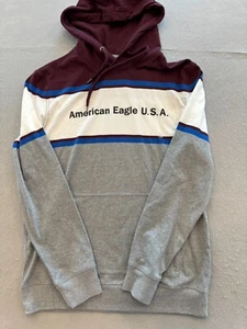 American Eagle Hooded T Shirt Mens Small New Retro Stripe USA Graphic Hoodie Tee - Picture 1 of 5