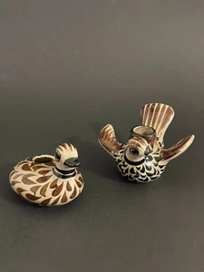 Two Tonala Mexican Pottery Candle Stick Holder Bird & Duck Signed CAT & NY. - Picture 1 of 10
