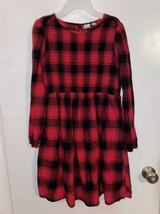 MINT Gap Kids Buffalo Plaid Cotton Dress Size XXL 13-14 Red Black Smocked - Picture 1 of 4