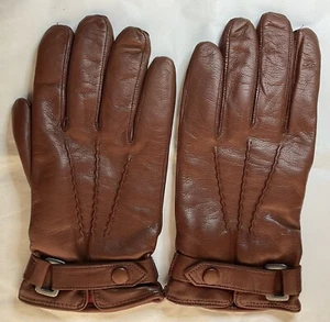 Luxury Luciano Firenze Brown Leather Gloves Cashmere Lined-Italy-Size 8.5 - Picture 1 of 7