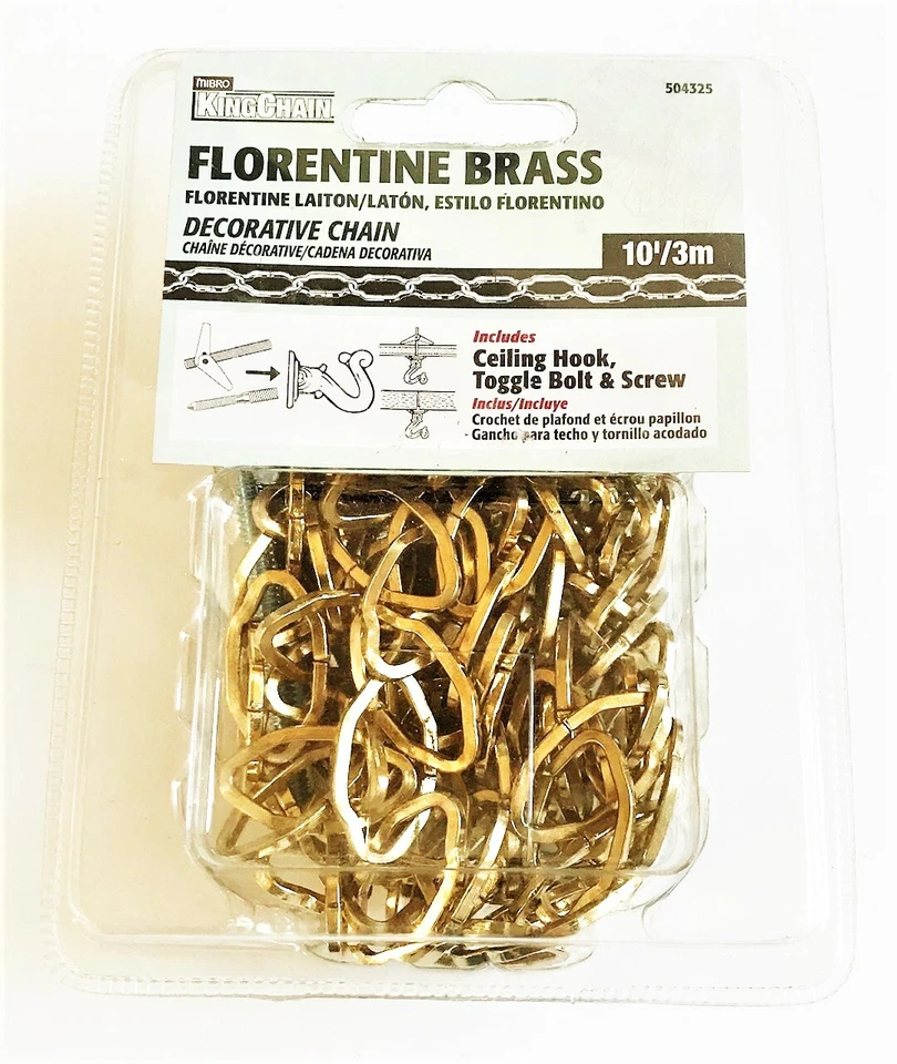 10' KINGCHAIN FLORENTINE BRASS DECORATIVE CHAIN CEILING LIGHT HANGING 504325 - Image 1 of 1