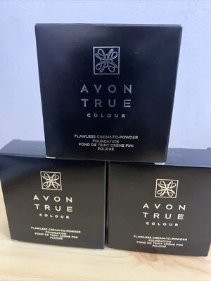 3X AVON TRUE COLOUR FLAWLESS CREAM TO POWDER FOUNDATION DARK COCOA CLEARANCE - Image 1 of 4
