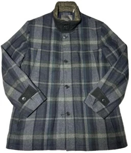 Cole Haan Womens Large Wool Plaid Jacket Button Up Pockets Barn Chore Gray Green - Picture 1 of 9