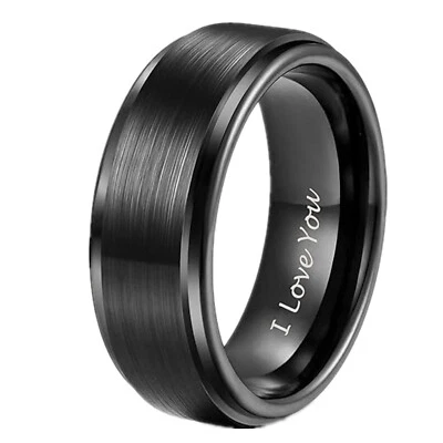 Alianza cepillada de carburo de tungsteno negro de 6/8 mm I Love You talla 4-15 Foto 1 de 4