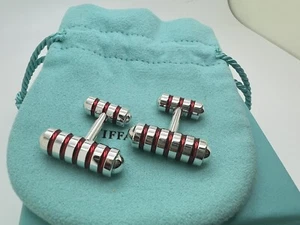 Tiffany & Co Paloma Picasso Sterling Silver Groove Red Enamel Cuff Links - Picture 1 of 12