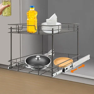 2-Tier Kitchen Cabinet Pull Out Shelf and Drawer Organizer Slide Out 16.5" W - Picture 1 of 22