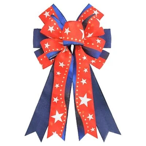 Patriotic Bow Red White Blue 17.7"x9.8" Wreath Tree Topper for July 4th - Picture 1 of 5