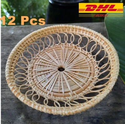 12 Pcs Thai Rattan Asian Food Fruit Tray Bowl Traditional Wicker Serving 5" - Image 1 of 4