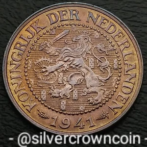 Netherlands 2 1/2 Cent 1941 Grapes. KM#150. Bronze coin. Rampant Lion. WWII. - Picture 1 of 7
