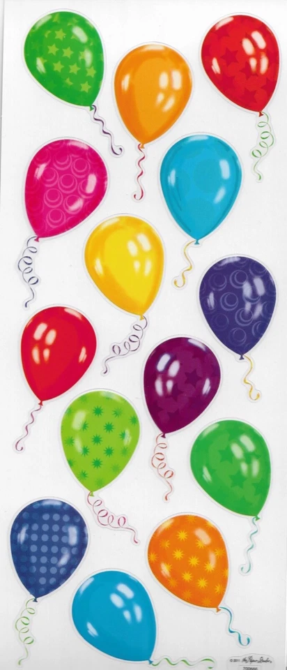 Happy Birthday Balloon Balloons Party Craft Scrapbook Stickers 5x12” Sheet - Image 1 of 1