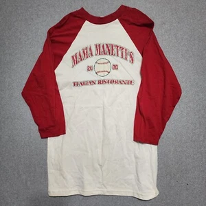 Vintage 2000 Baseball Raglan 3/4 Arm T-Shirt S rot weiß Grafik Mama Manetti - Bild 1 von 8