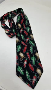 Tabasco HotPeppers Red & Green Print 100% Silk Tie Tabasco Logo - Picture 1 of 5