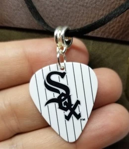 Chicago White Sox Guitar Pick Necklace on Black Suede Cord - Picture 1 of 2