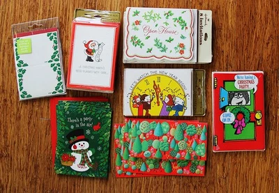 Lote Sello Vintage + Am.Gr. Tarjetas de invitaciones de fiesta de Año Nuevo de Navidad Bx0031 Foto 1 de 4