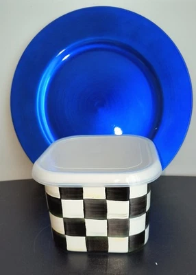 Tazón de almacenamiento profundo cuadrado a cuadros cortesanos grande Mackenzie Childs NUEVO Foto 1 de 3