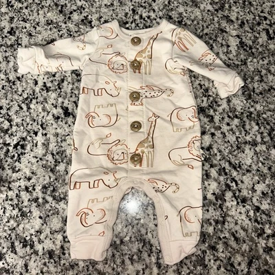 Mameluco de bebé conejo orgánico 0-3M estampado animal manga larga Foto 1 de 4