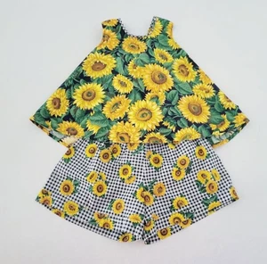 Conjunto De Colección Años 90 Girasol Niñas Talla 4 Pantalones Cortos de Guinga Camiseta sin Mangas Conjunto de 2 Piezas - Imagen 1 de 7