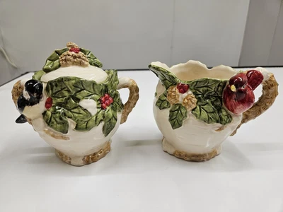 Juego de azúcar y crema de aves de invierno para jardín de vacaciones de barril de galletas artículos para servir Foto 1 de 4