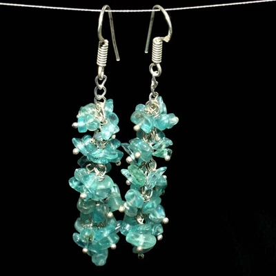 925 Silver Plated Trending Natural Blue Quartz Beaded Earrings 2.9" MJ - Image 1 of 3