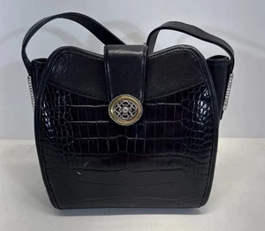 Brighton Cassandra H1423 Black Croc Embossed Leather Shoulder Bag - Picture 1 of 17