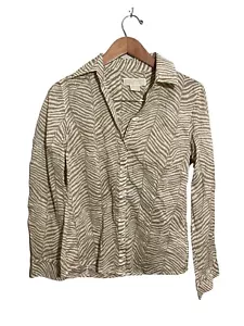 Top Michael Kors Manga Larga Mujer Talla 6 Manga Larga Botones Algodón Cebra Tostado - Imagen 1 de 5