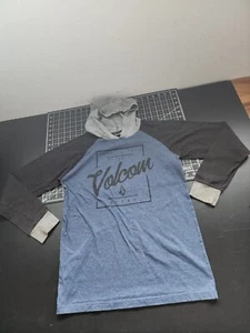 Volcom Youth Hooded Long Sleeve Shirt Size Large Blue With Black Sleeves - Picture 1 of 9