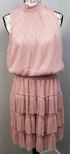 MSK Shift Dress Womens Size 1X Pink Sparkly Metallic Smocked Tiered Sleeveless - Picture 1 of 9