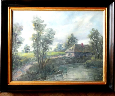 Chaumière Normande Tableau signé Peter Kristoff peintre allemand Cadre 76 cm - Photo 1/4