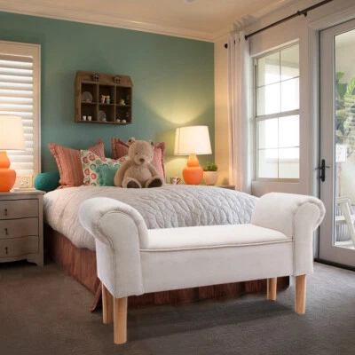 Chaise Lounge Bench Bed End Hallway Window Sofa Seat Linen Padded Armed Sofa