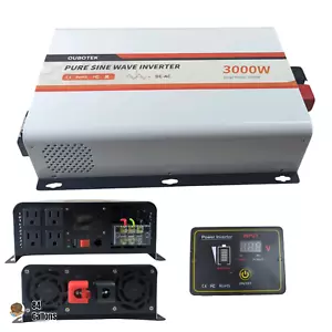 3000 Watt reiner Sinus Wechselrichter DC 12V auf AC 120V + Kabelfernbedienung & LCD Display - Bild 1 von 16